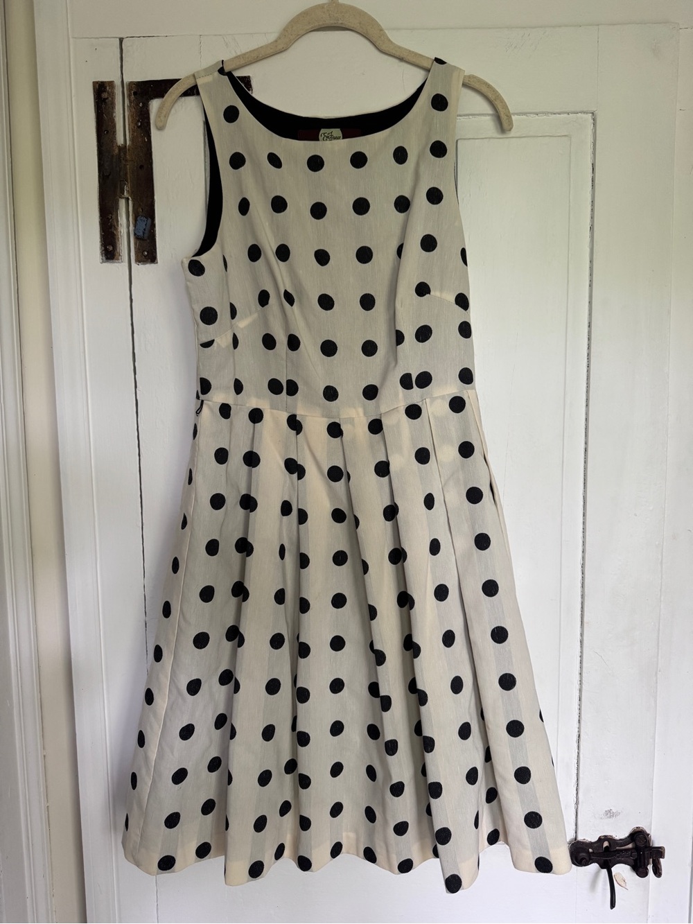 Eva Franco Polka Dot Fit & Flare Dress Ivory Black Jacquard Y2K Size 4